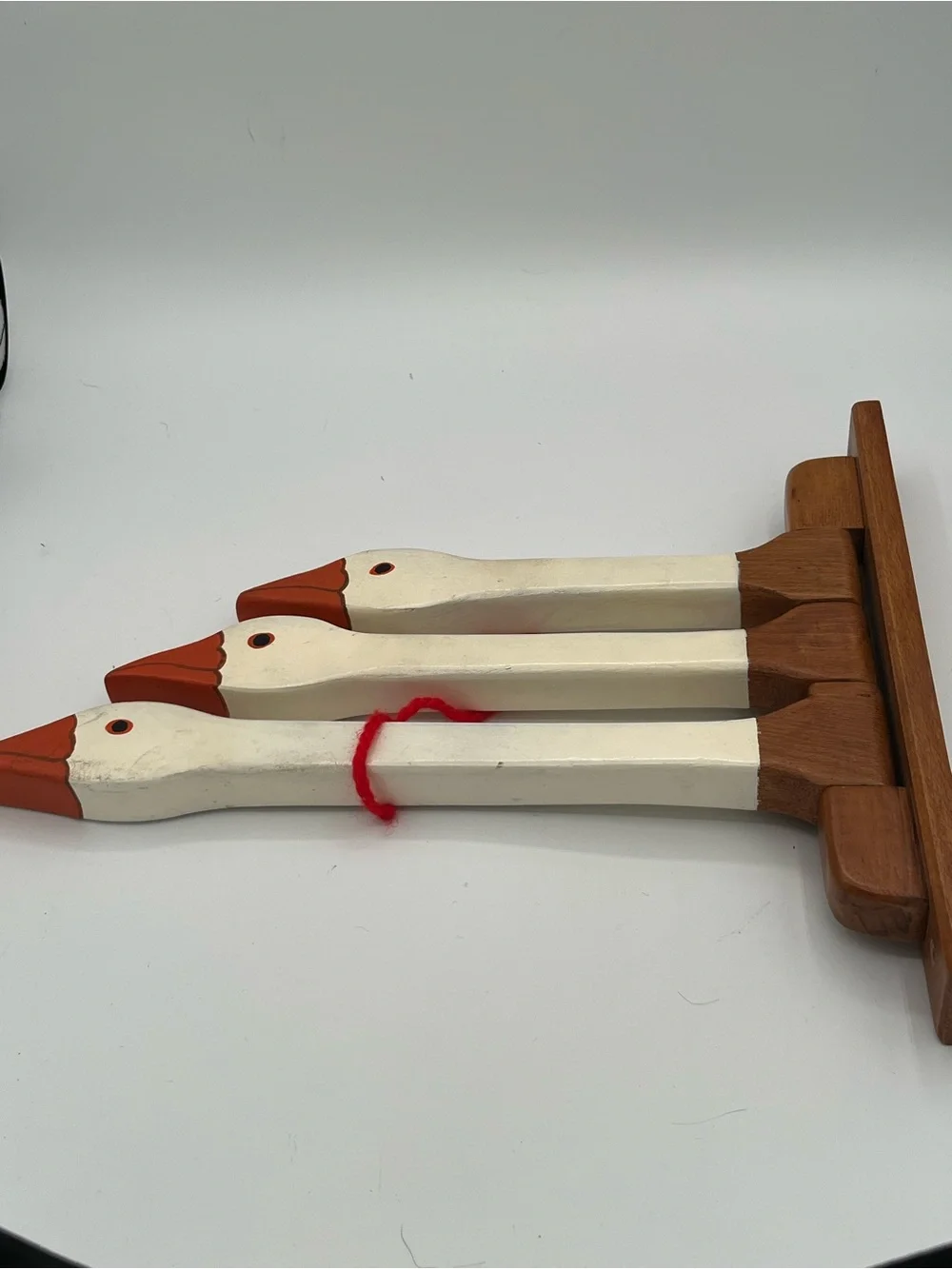 Vintage White Wooden Geese Towel Holder Rack - Harold Johnson Folk Artist 1986